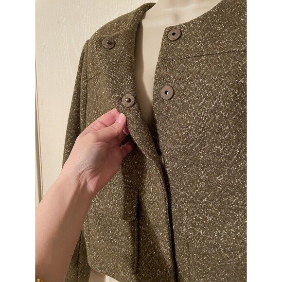 A New Day Blazer Jacket Womens 12 Green Gold Metallic Wool Blend Pockets Lined - Picture 4 of 8